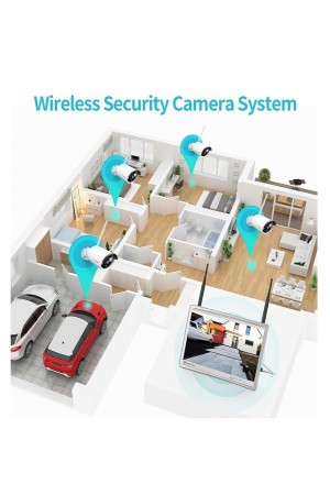 HEIMVISION 12" Monitor 8 Channel NVR, 4 Camera Audio Wi-Fi IP Security System