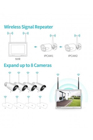 HEIMVISION 12" Monitor 8 Channel NVR, 4 Camera Audio Wi-Fi IP Security System