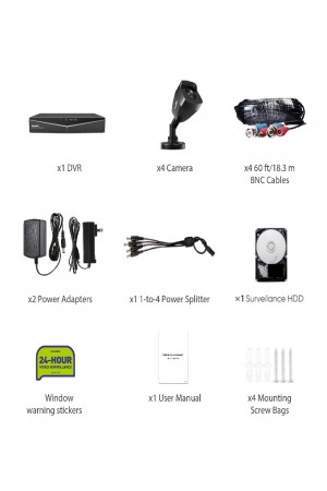 Sannce 4 Channel DVR 4 Bullet Camera 500GB Security System