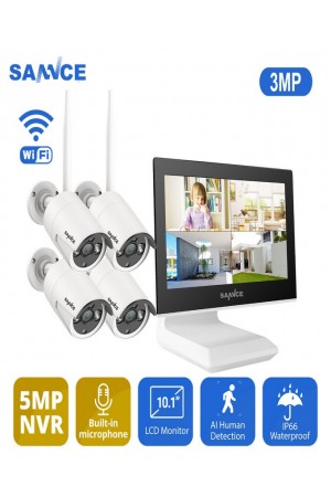 SANNCE 10.1" Monitor 4 Channel NVR, 3MP Camera Audio Wi-Fi IP Security System