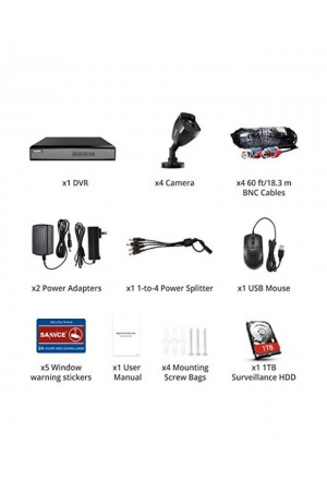 Sannce 4 Channel DVR 4 Dome Camera 500GB Security System